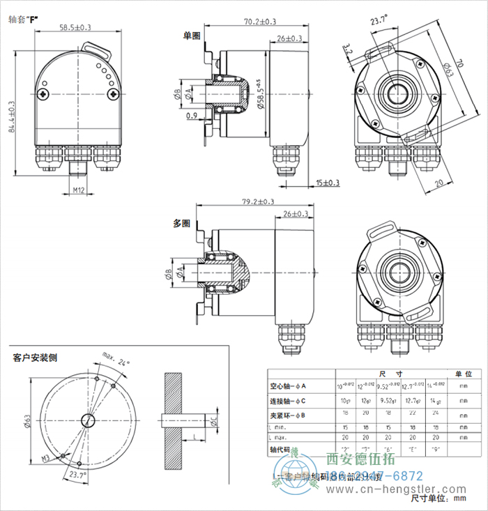 AC58-EtherCAT光電絕對值編碼器外形及安裝尺寸(軸套F) 德國hengstler(亨士樂)編碼器