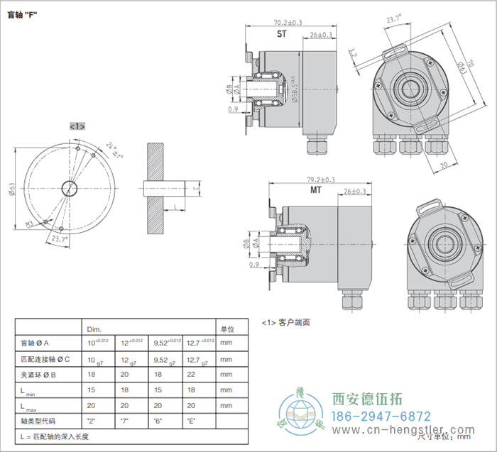 AC58-并口光電絕對(duì)值型編碼器外形及安裝尺寸(盲軸F) 德國(guó)hengstler(亨士樂(lè))編碼器